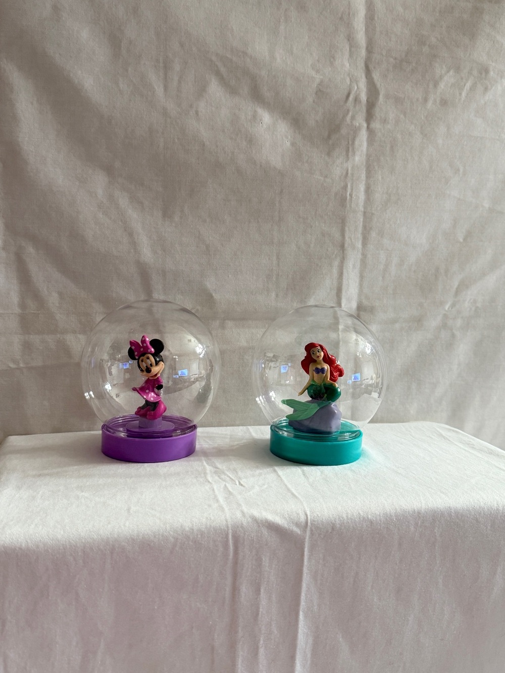 Disney Minnie Mouse & Ariel Snow Globe Pair - Purple & Teal Bases - Picture 1 of 3